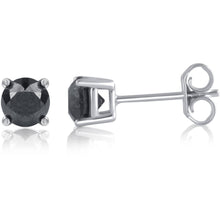 Load image into Gallery viewer, 1 Carat T.W. Round Black Diamond Sterling Silver Stud Earrings