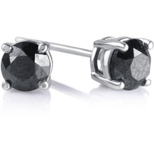 Load image into Gallery viewer, 1 Carat T.W. Round Black Diamond Sterling Silver Stud Earrings