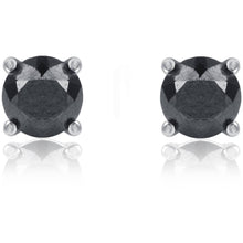 Load image into Gallery viewer, 1 Carat T.W. Round Black Diamond Sterling Silver Stud Earrings