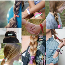 Load image into Gallery viewer, 100pcs Breast Cancer Awareness Printed Knotted Elastic Hair Ponytail Holder. Bracelet - slvhasitall