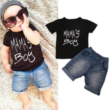 Load image into Gallery viewer, MAMA"S BOY Top+Denim Shorts Pants Outfit Set