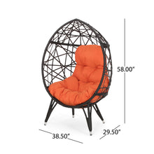 Load image into Gallery viewer, Kyahna Indoor Wicker Teardrop Chair with Cushion, Brown and Orange