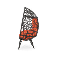 Load image into Gallery viewer, Kyahna Indoor Wicker Teardrop Chair with Cushion, Brown and Orange