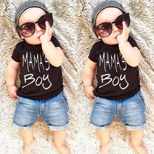 Load image into Gallery viewer, MAMA"S BOY Top+Denim Shorts Pants Outfit Set