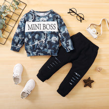 Load image into Gallery viewer, Newborn Baby Boy 2PCS Long Sleeve Letter Print Tops & Ripped Pants Set