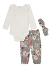 Load image into Gallery viewer, Miniville Baby Girls' Bodysuit Floral Pants & Headband Outfit