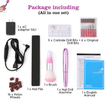 Load image into Gallery viewer, Portable Manicure Pedicure Nail File Drill Kit Set with Sanding Bands- Pink