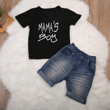 Load image into Gallery viewer, MAMA"S BOY Top+Denim Shorts Pants Outfit Set