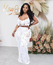 Load image into Gallery viewer, 2 Piece Knit Rib Tassel Summer, Beach Sexy Fishnet Halter Lace Up Crop Top + Pants + Shorts See Through Sets - slvhasitall