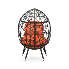 Load image into Gallery viewer, Kyahna Indoor Wicker Teardrop Chair with Cushion, Brown and Orange