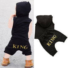 Load image into Gallery viewer, King Boy Sleeveless Hooded Tops+Shorts Outfits Set