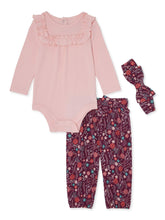 Load image into Gallery viewer, Miniville Baby Girls' Bodysuit Floral Pants & Headband Outfit