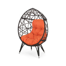 Load image into Gallery viewer, Kyahna Indoor Wicker Teardrop Chair with Cushion, Brown and Orange
