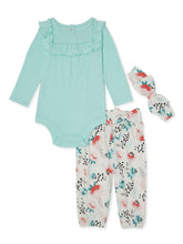 Load image into Gallery viewer, Miniville Baby Girls' Bodysuit Floral Pants & Headband Outfit