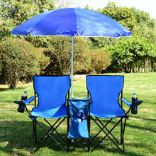 Load image into Gallery viewer, Costway Portable Folding Picnic Double Chair W/Umbrella Table Cooler Beach Camping Chair