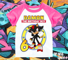 Load image into Gallery viewer, Handmade Sonic Inspired Birthday Shadow Custom short Sleeve T Shirt