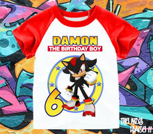 Load image into Gallery viewer, Handmade Sonic Inspired Birthday Shadow Custom short Sleeve T Shirt