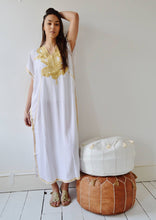 Load image into Gallery viewer, Winter Winter White Caftan Kaftan Maxi Dress - White with Gold