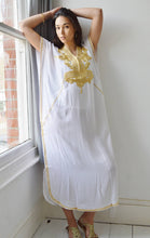 Load image into Gallery viewer, Winter Winter White Caftan Kaftan Maxi Dress - White with Gold
