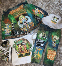 Load image into Gallery viewer, SHOES & Hat NOT Included Birthday Boy or Girl Distressed Denim JacketVest Tee JeansShorts Safari Animals