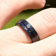 画像をギャラリービューアに読み込む, Men Tungsten Wedding Band, Crushed Black Fire Opal