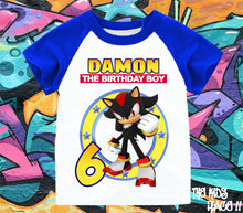 Load image into Gallery viewer, Handmade Sonic Inspired Birthday Shadow Custom short Sleeve T Shirt