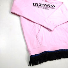 Load image into Gallery viewer, Hebrew Israelite Pink BLESSED Hoodie with Fringes,