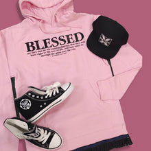 Load image into Gallery viewer, Hebrew Israelite Pink BLESSED Hoodie with Fringes,
