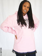 Load image into Gallery viewer, Hebrew Israelite Pink BLESSED Hoodie with Fringes,