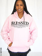 Load image into Gallery viewer, Hebrew Israelite Pink BLESSED Hoodie with Fringes,