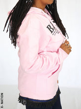 Load image into Gallery viewer, Hebrew Israelite Pink BLESSED Hoodie with Fringes,