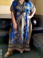 Load image into Gallery viewer, Hebrew Israelite Women's Blue & Gold Kaftan Dress, With Gold Fringes