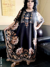 Load image into Gallery viewer, Hebrew Israelite Women's Brown & Gold Kaftan Dress with Gold Fringes