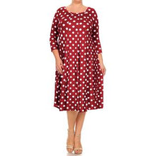 Load image into Gallery viewer, Moa Round Neck 3/4 Sleeves Polka Dot Maxi Dress
