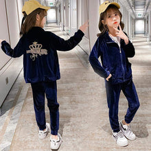 Load image into Gallery viewer, Girls Teen Zip-Up Fall Boutique Velour Tracksuit Set