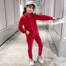 Load image into Gallery viewer, Girls Teen Zip-Up Fall Boutique Velour Tracksuit Set