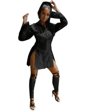 Load image into Gallery viewer, New Women Solid Color Side Slit Long Sleeve Button Up Sexy Blouse Dress