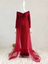 Load image into Gallery viewer, Maternity Long Baby Shower, Photography Cotton Dress With Cape Long Train - slvhasitall