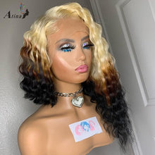 Load image into Gallery viewer, Full Curly BOB Ombre Deep Wave Blonde Lace Frontal Wig Colored 613 Blonde