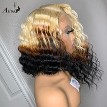 Load image into Gallery viewer, Full Curly BOB Ombre Deep Wave Blonde Lace Frontal Wig Colored 613 Blonde