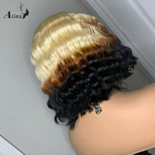 Load image into Gallery viewer, Full Curly BOB Ombre Deep Wave Blonde Lace Frontal Wig Colored 613 Blonde
