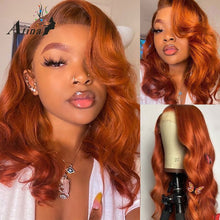 Load image into Gallery viewer, Wavy Orange Ginger 100% Human Hair Pre Plucked Lace Frontal Wigs