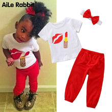 Load image into Gallery viewer, Girls Lips Gloss Short-sleeved T-shirt & Pants Pattern Set