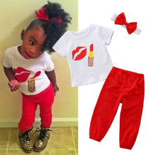 Load image into Gallery viewer, Girls Lips Gloss Short-sleeved T-shirt & Pants Pattern Set