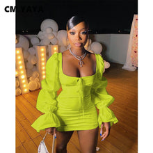 Load image into Gallery viewer, Women Solid Puff Sleeve Sexy Mini Fashion Vestidos Dress - slvhasitall