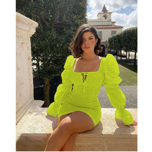 Load image into Gallery viewer, Women Solid Puff Sleeve Sexy Mini Fashion Vestidos Dress - slvhasitall