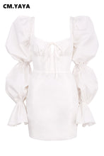 Load image into Gallery viewer, Women Solid Puff Sleeve Sexy Mini Fashion Vestidos Dress - slvhasitall