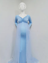 Load image into Gallery viewer, Maternity Long Baby Shower, Photography Cotton Dress With Cape Long Train - slvhasitall