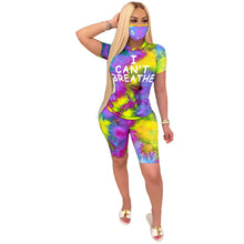 Load image into Gallery viewer, I Cant Breathe Women Tracksuits Tie-dye Letter Printing Round Neck Shorts+Pants With Mask Sport Shorts Two Piece Sets Clothing GGA3550-6