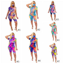 Load image into Gallery viewer, I Cant Breathe Women Tracksuits Tie-dye Letter Printing Round Neck Shorts+Pants With Mask Sport Shorts Two Piece Sets Clothing GGA3550-6